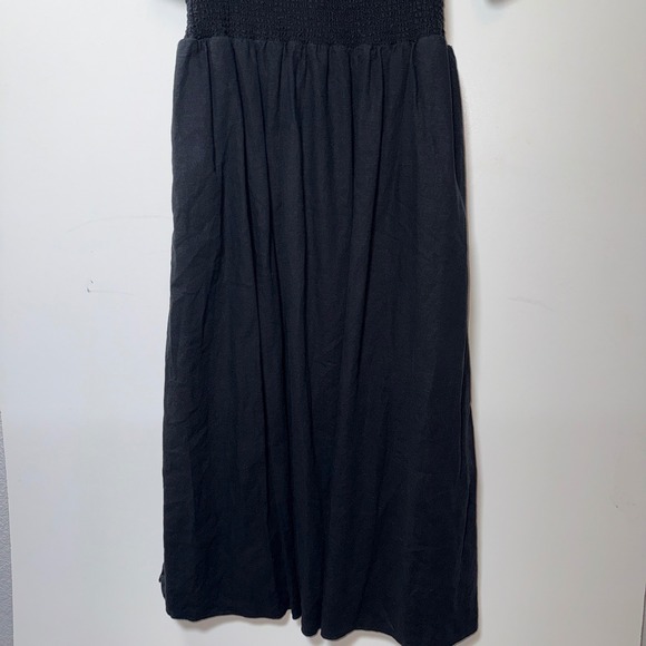 Madewell Lucie Black Smocked Square Neck Flutter Sleeve Linen Blend Midi Dress L - Picture 5 of 11